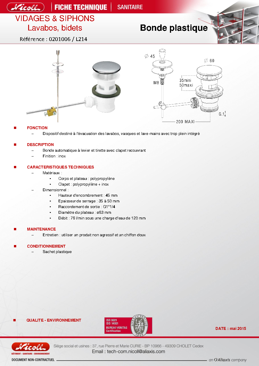Fiche technique fournisseur