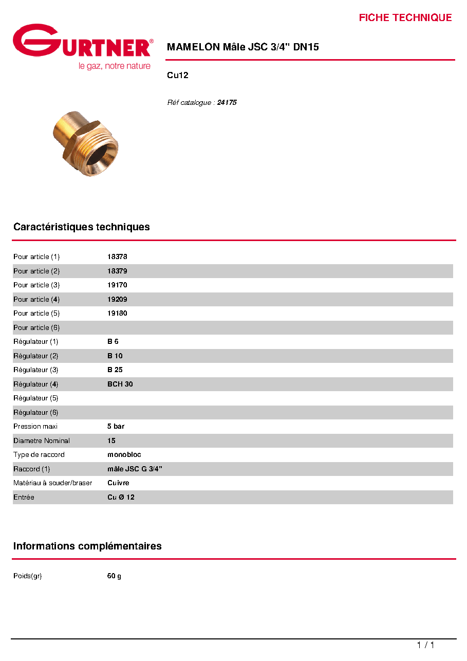 Fiche technique fournisseur