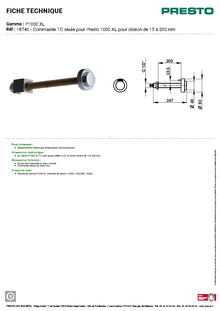 Fiche technique fournisseur