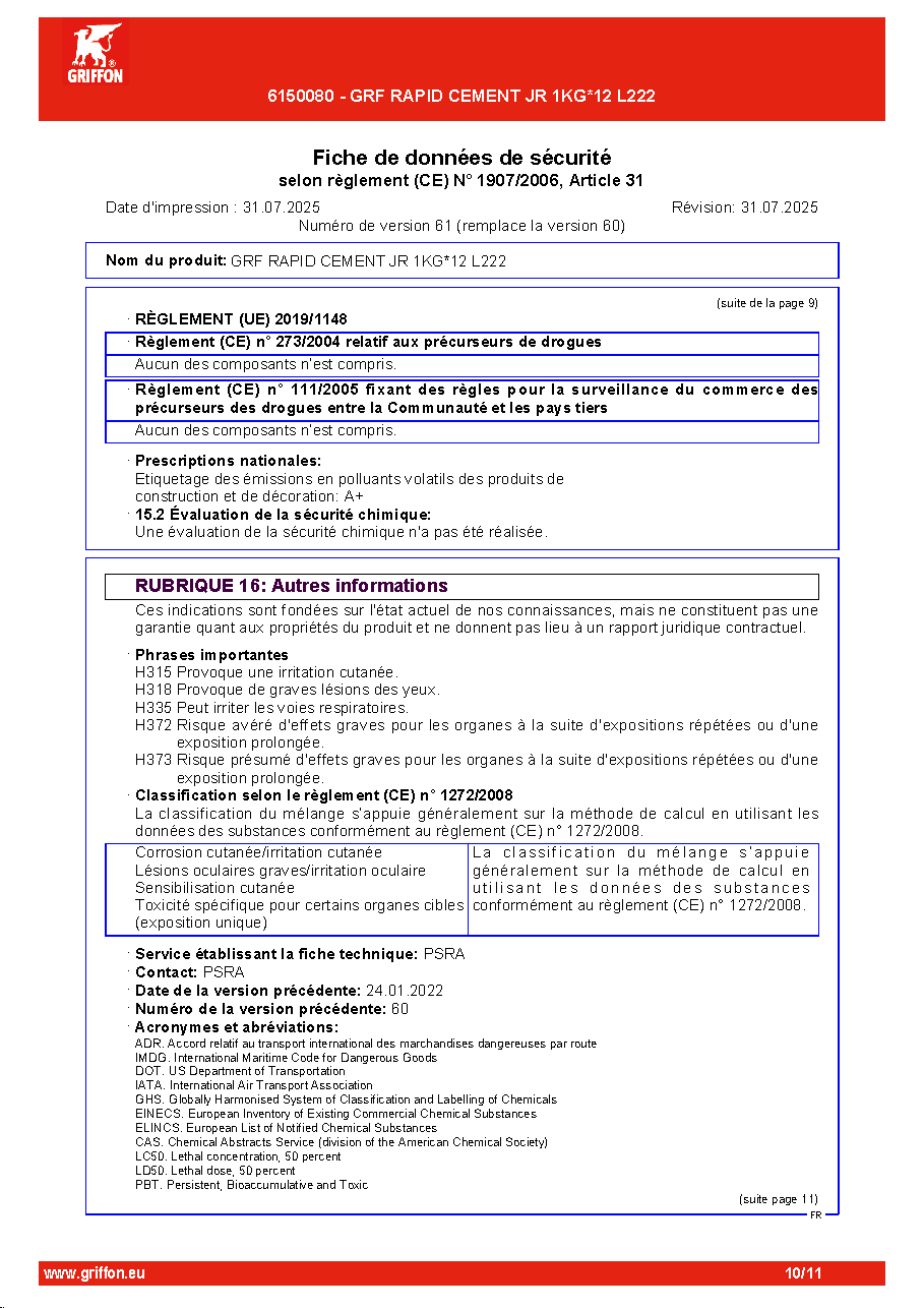 Fiche technique fournisseur