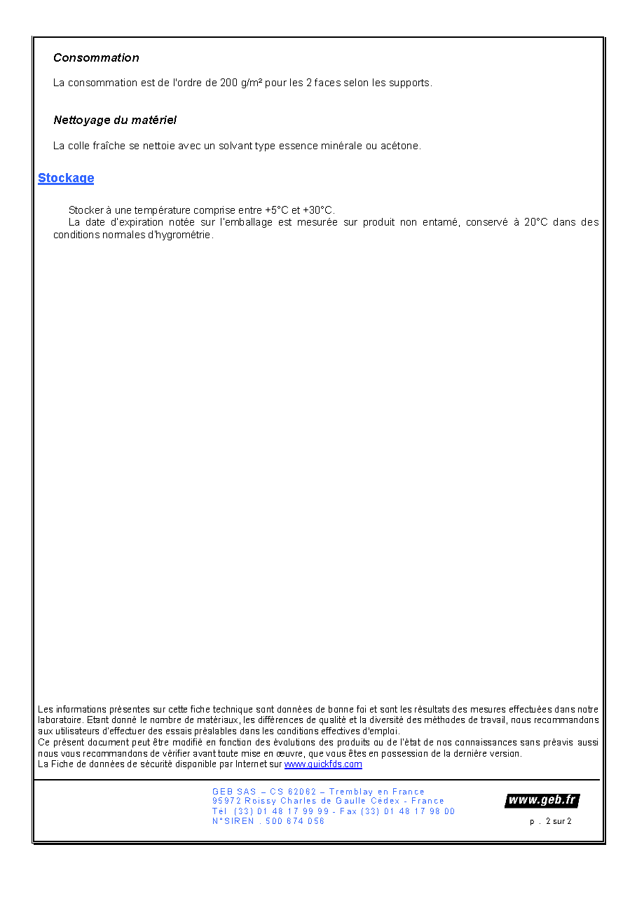 Fiche technique fournisseur
