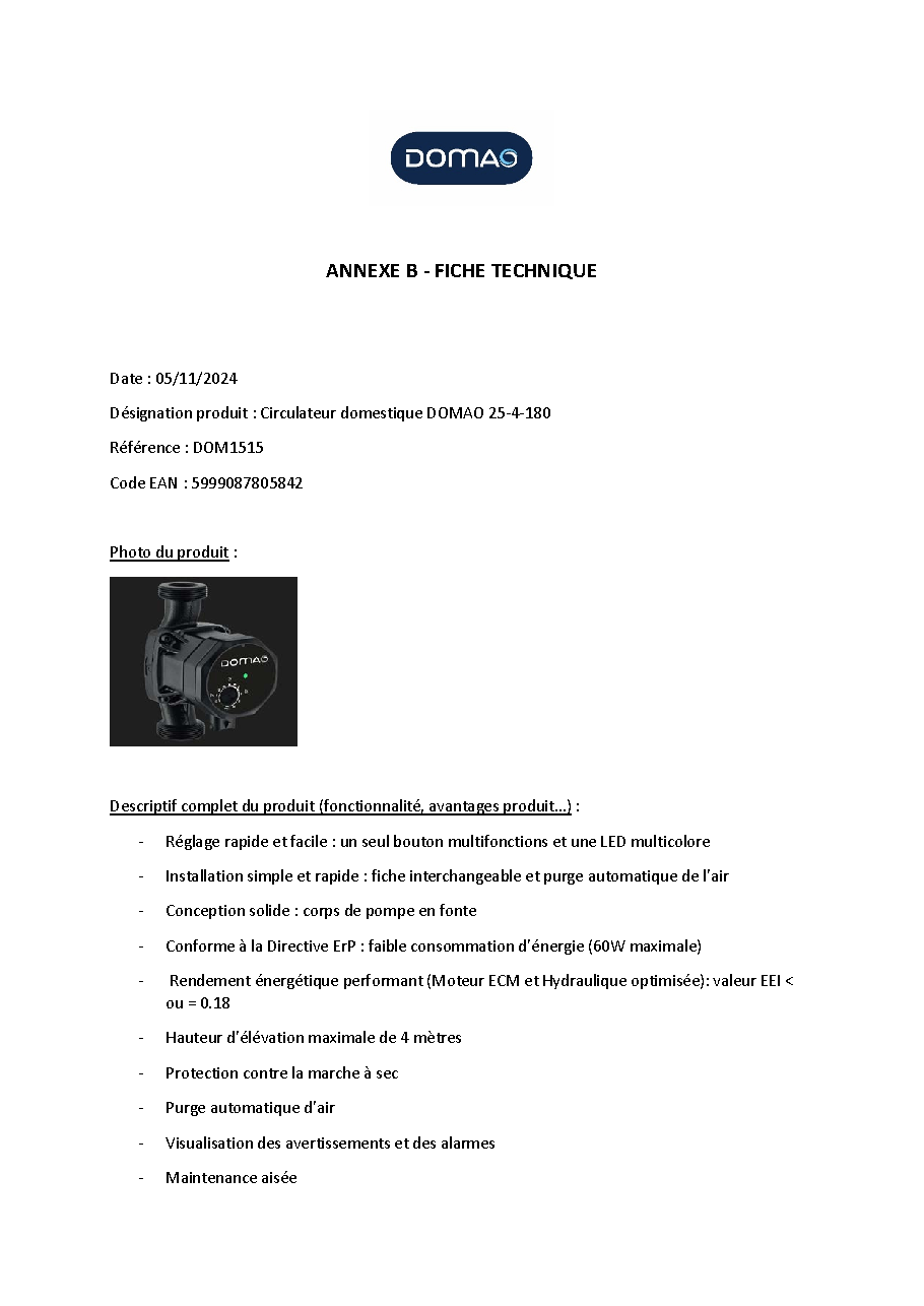 Fiche technique fournisseur