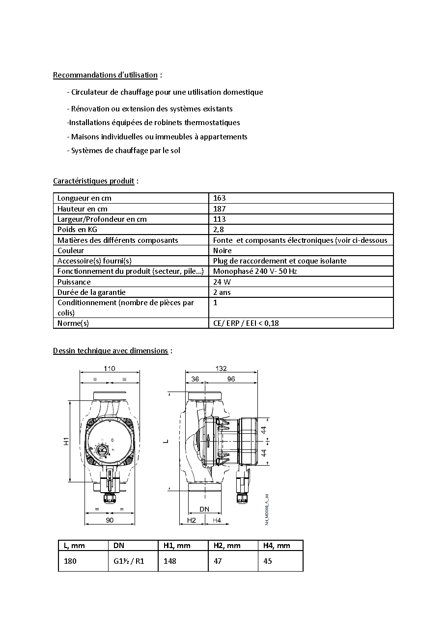 Fiche technique fournisseur