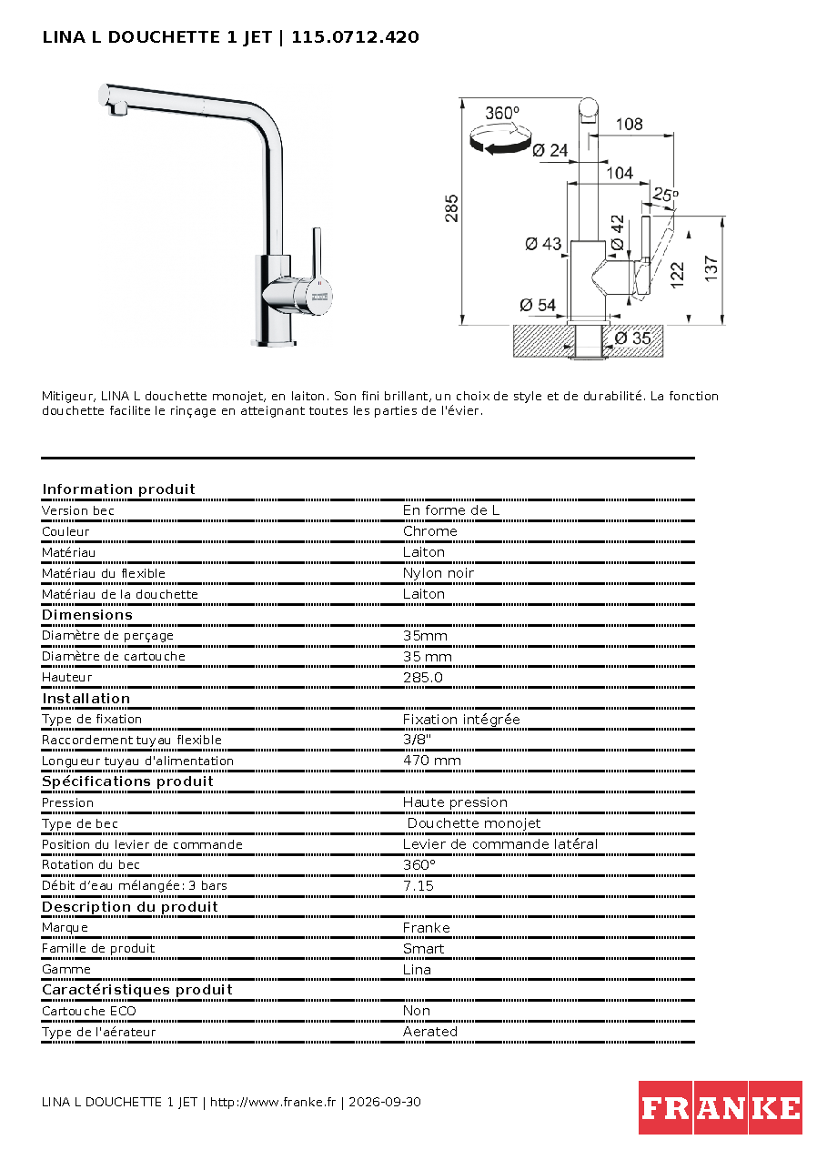 Fiche technique fournisseur