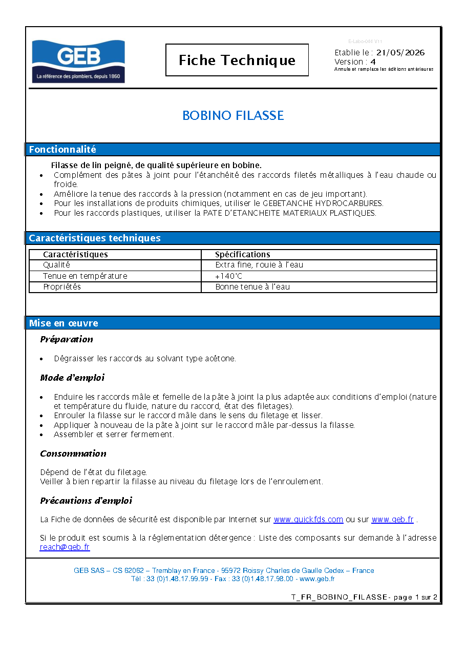 Fiche technique fournisseur