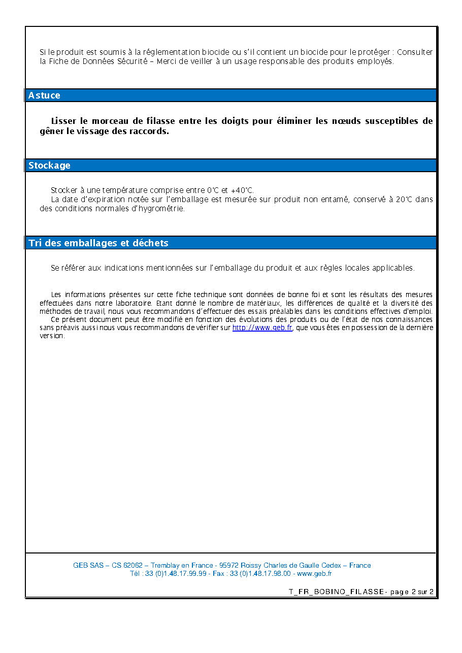 Fiche technique fournisseur
