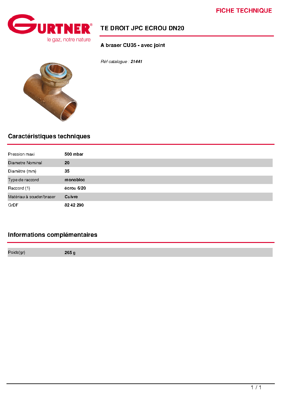 Fiche technique fournisseur