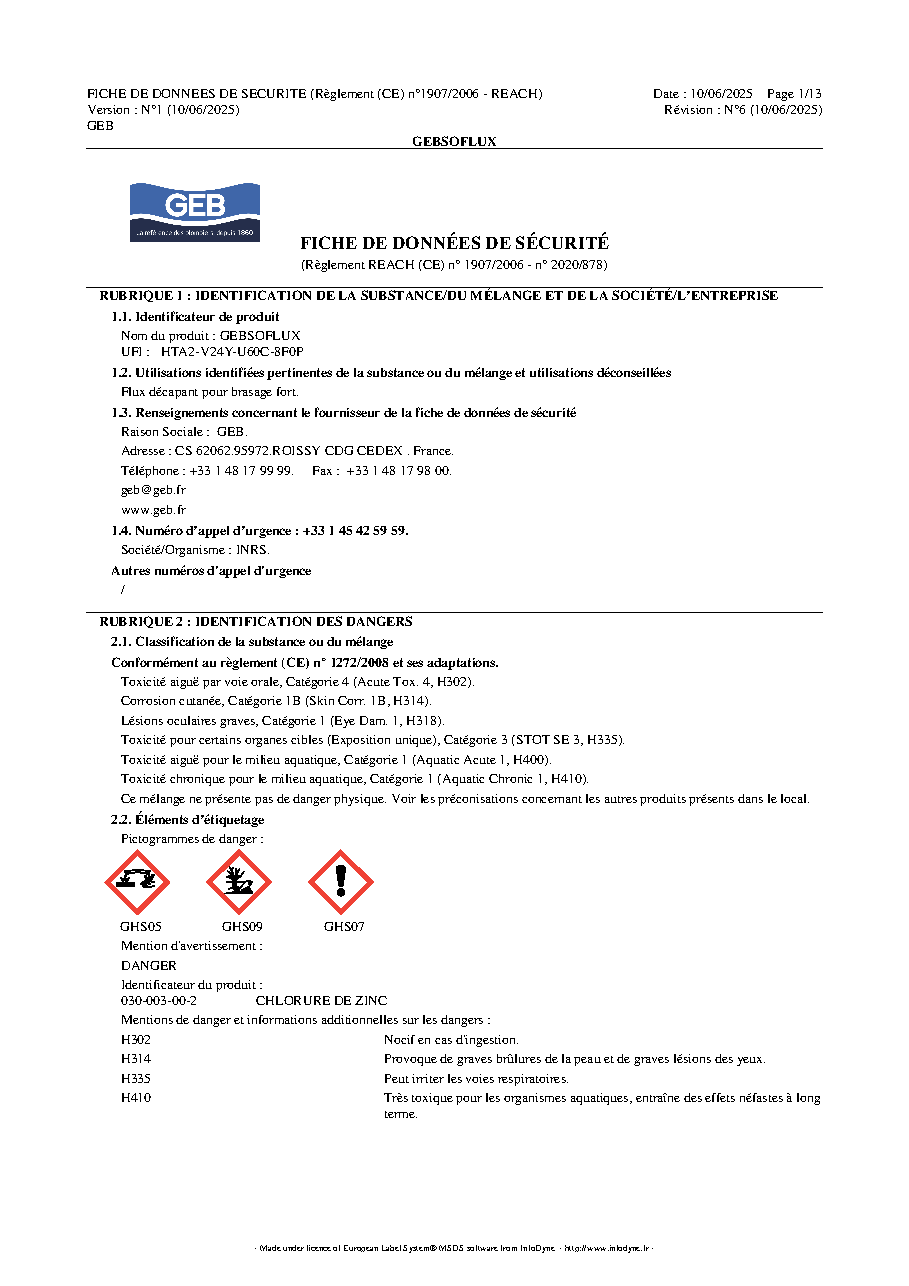 Fiche technique fournisseur