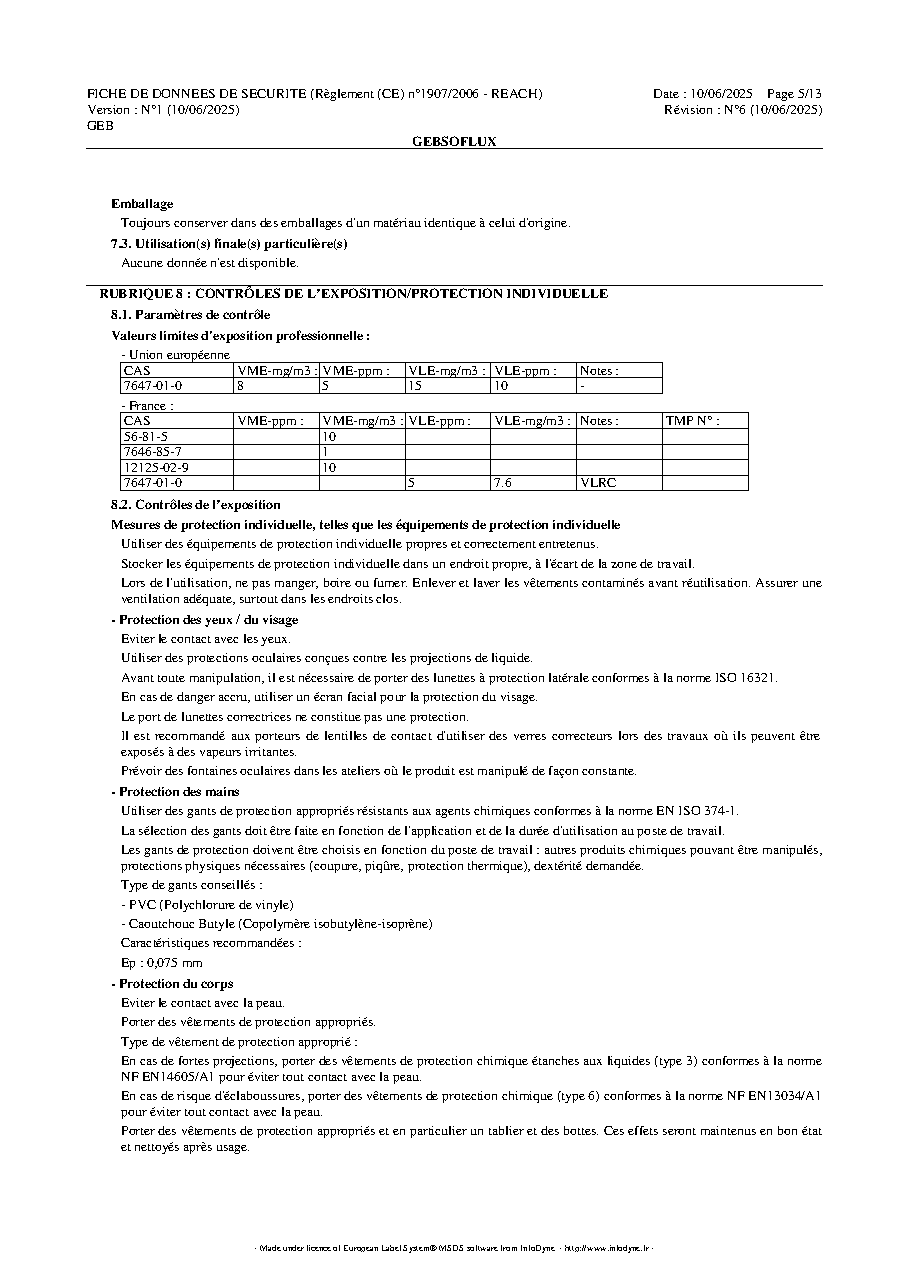 Fiche technique fournisseur