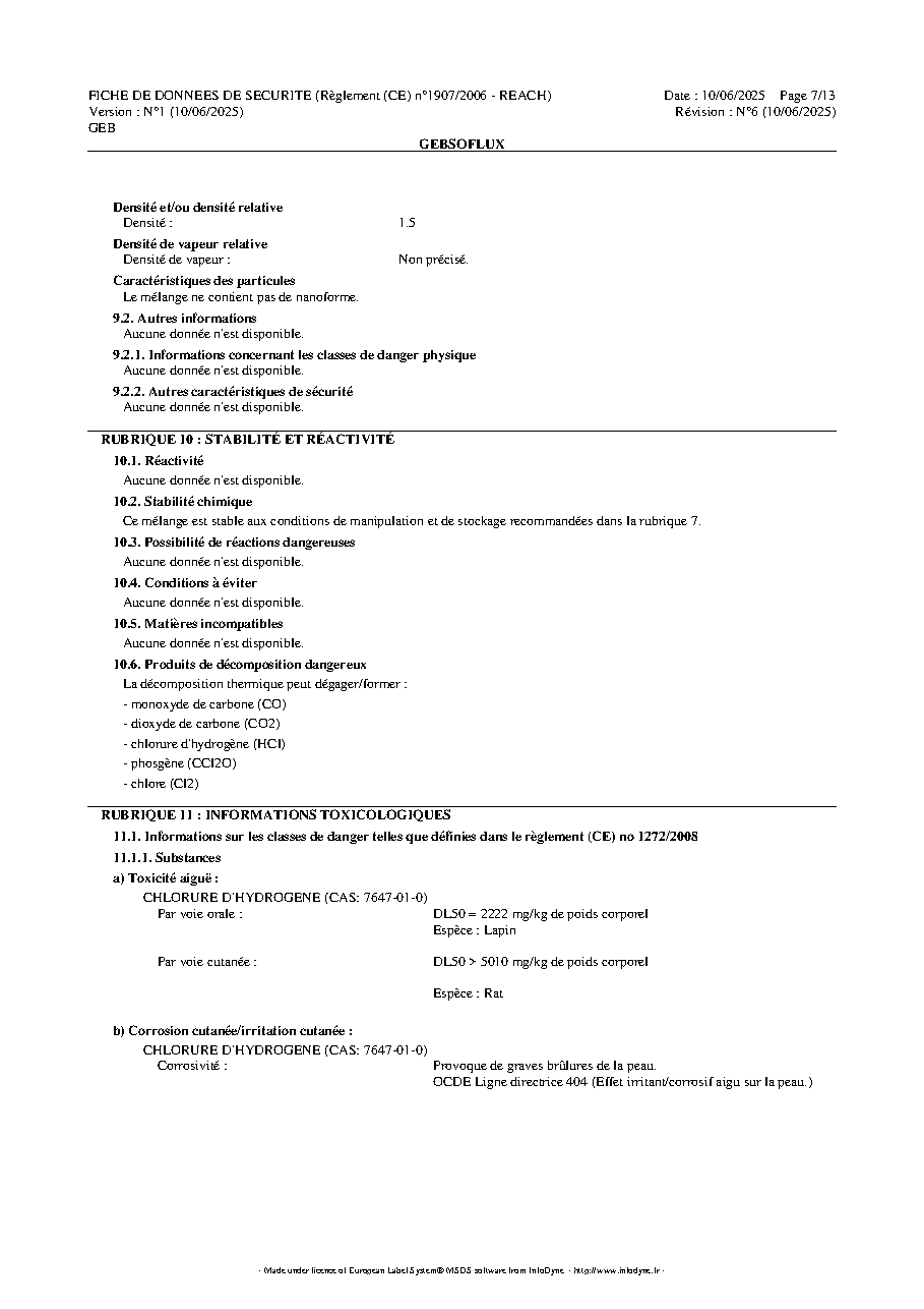 Fiche technique fournisseur