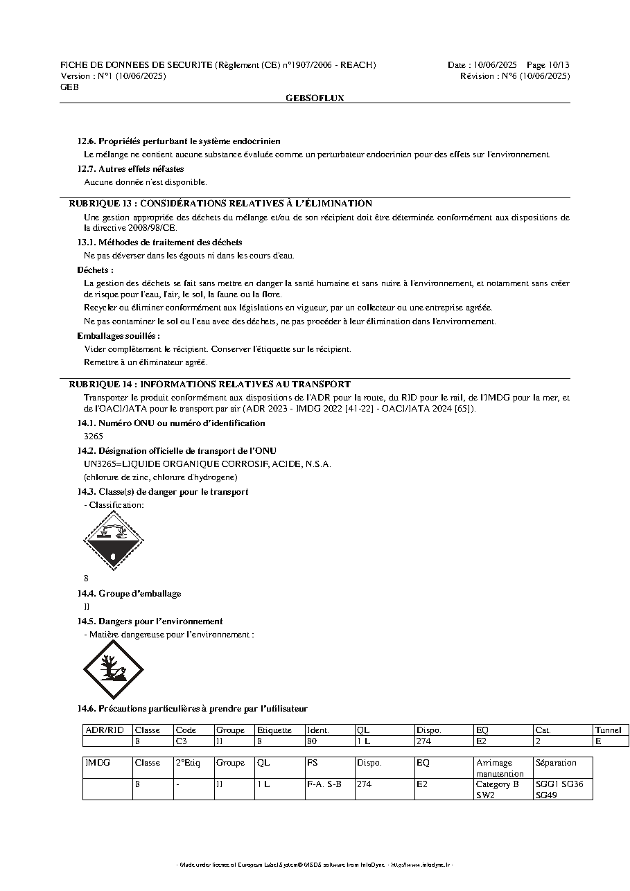 Fiche technique fournisseur