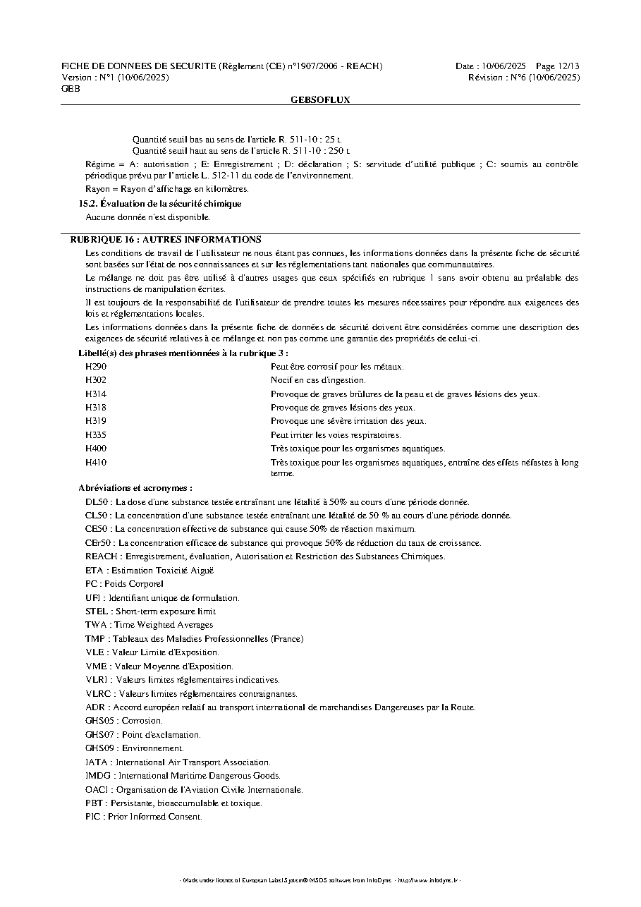 Fiche technique fournisseur