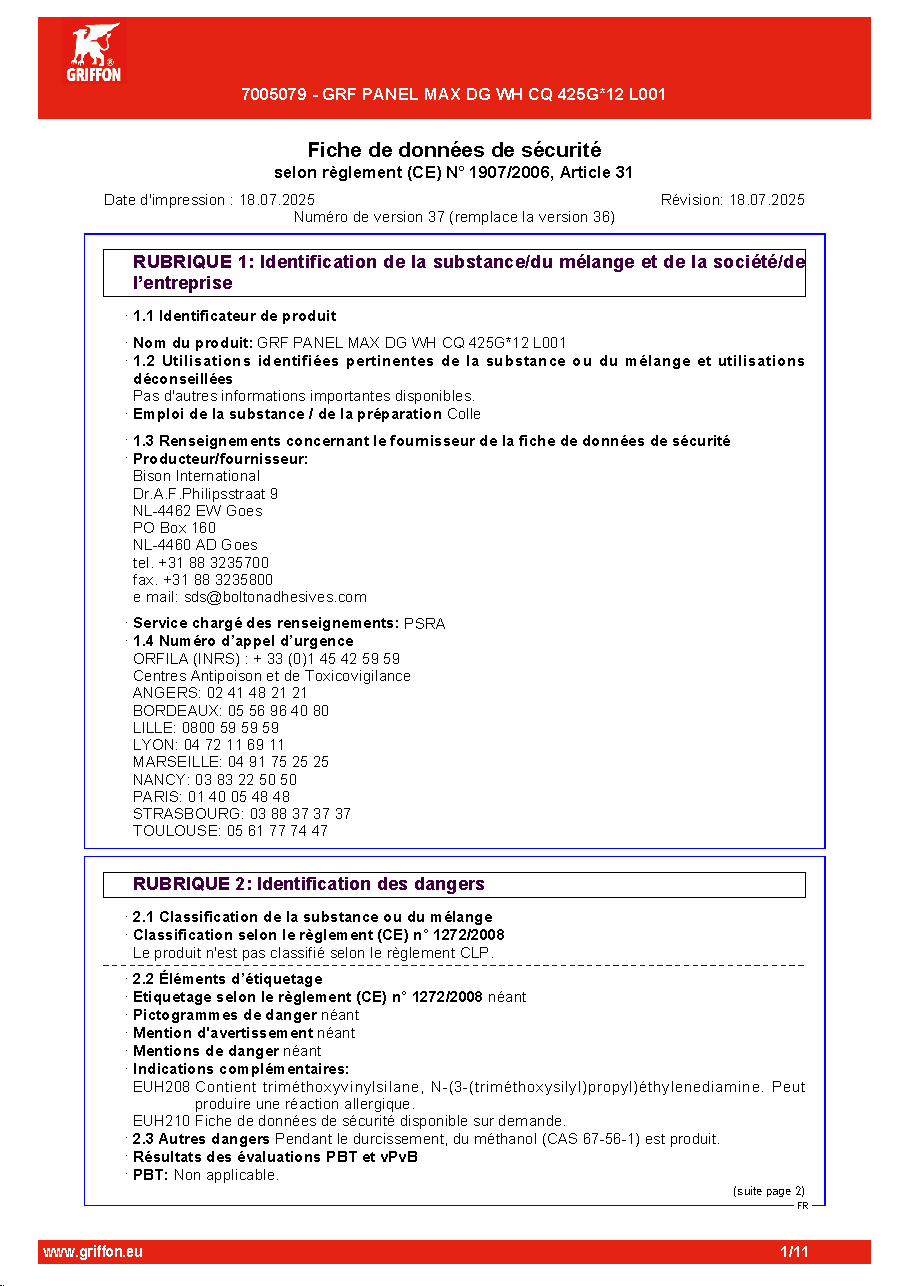 Fiche technique fournisseur