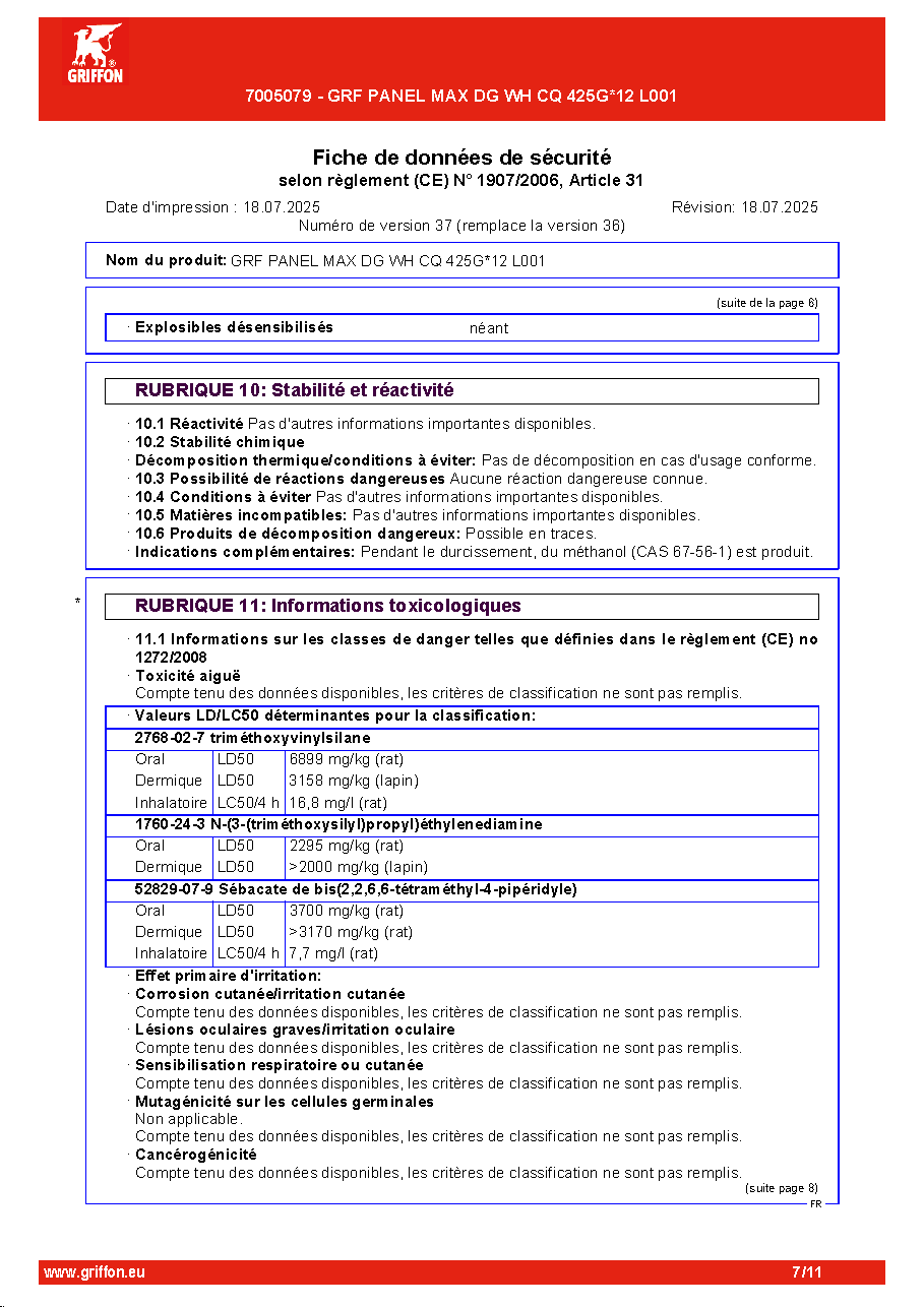 Fiche technique fournisseur