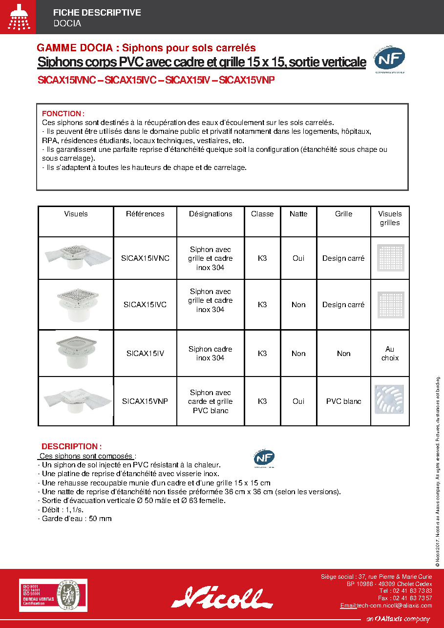 Fiche technique fournisseur
