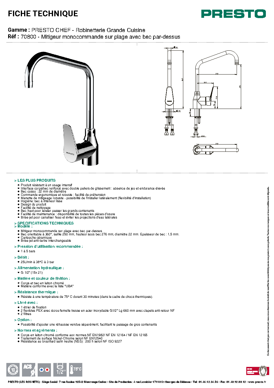 Fiche technique fournisseur