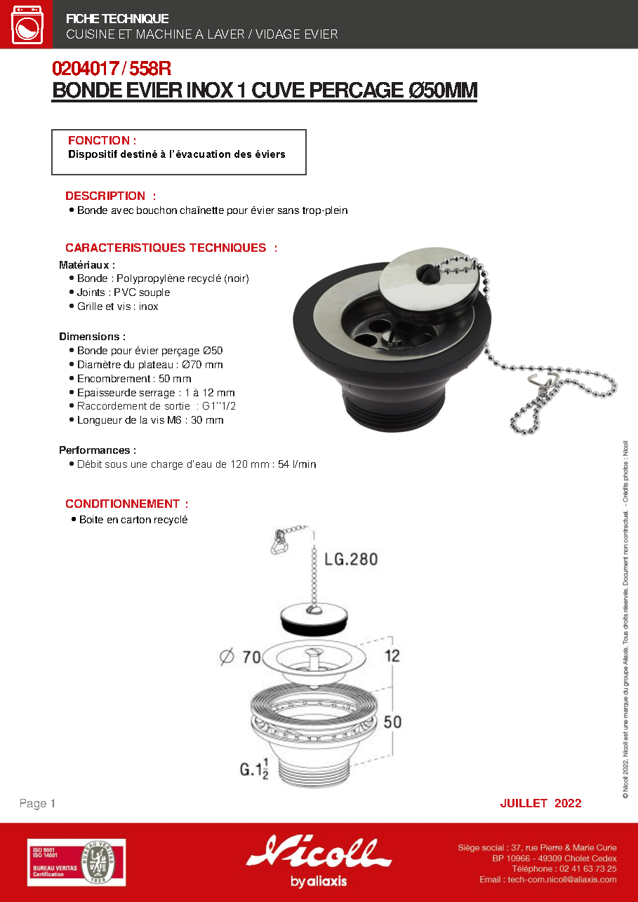 Fiche technique fournisseur