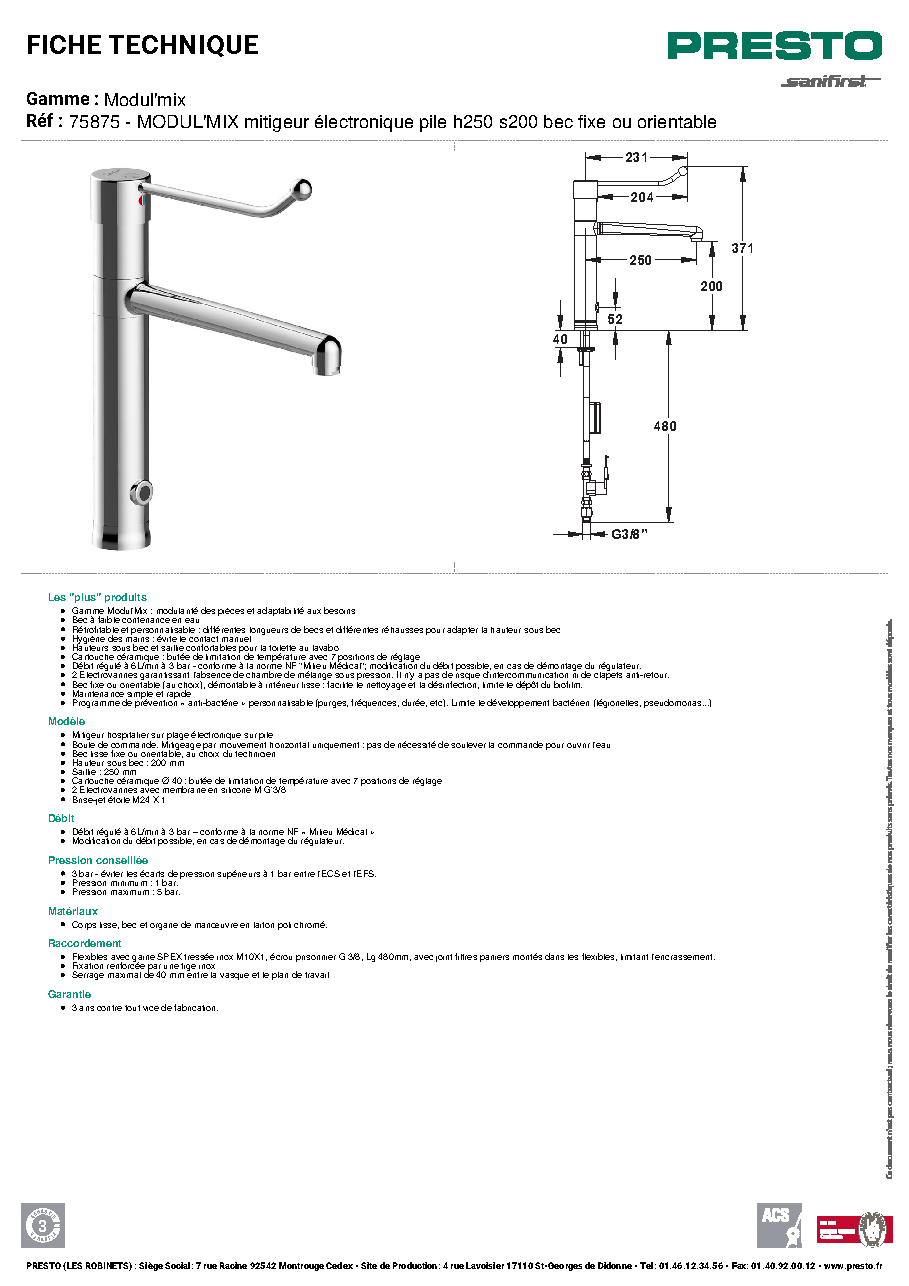 Fiche technique fournisseur