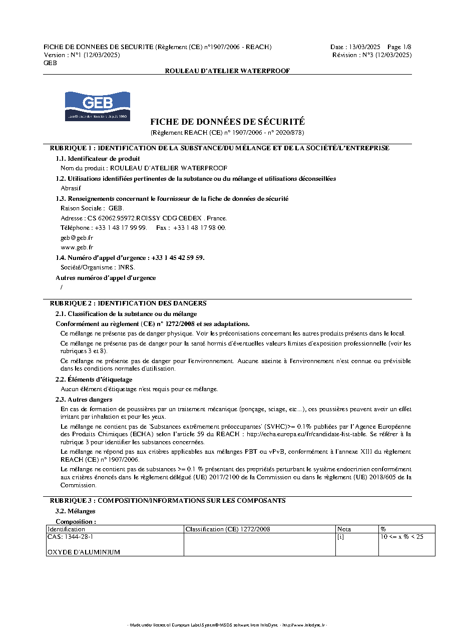 Fiche technique fournisseur
