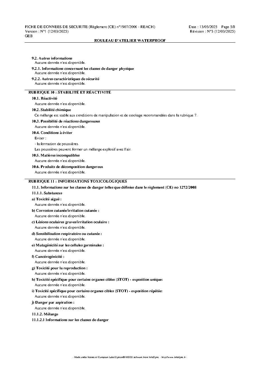 Fiche technique fournisseur