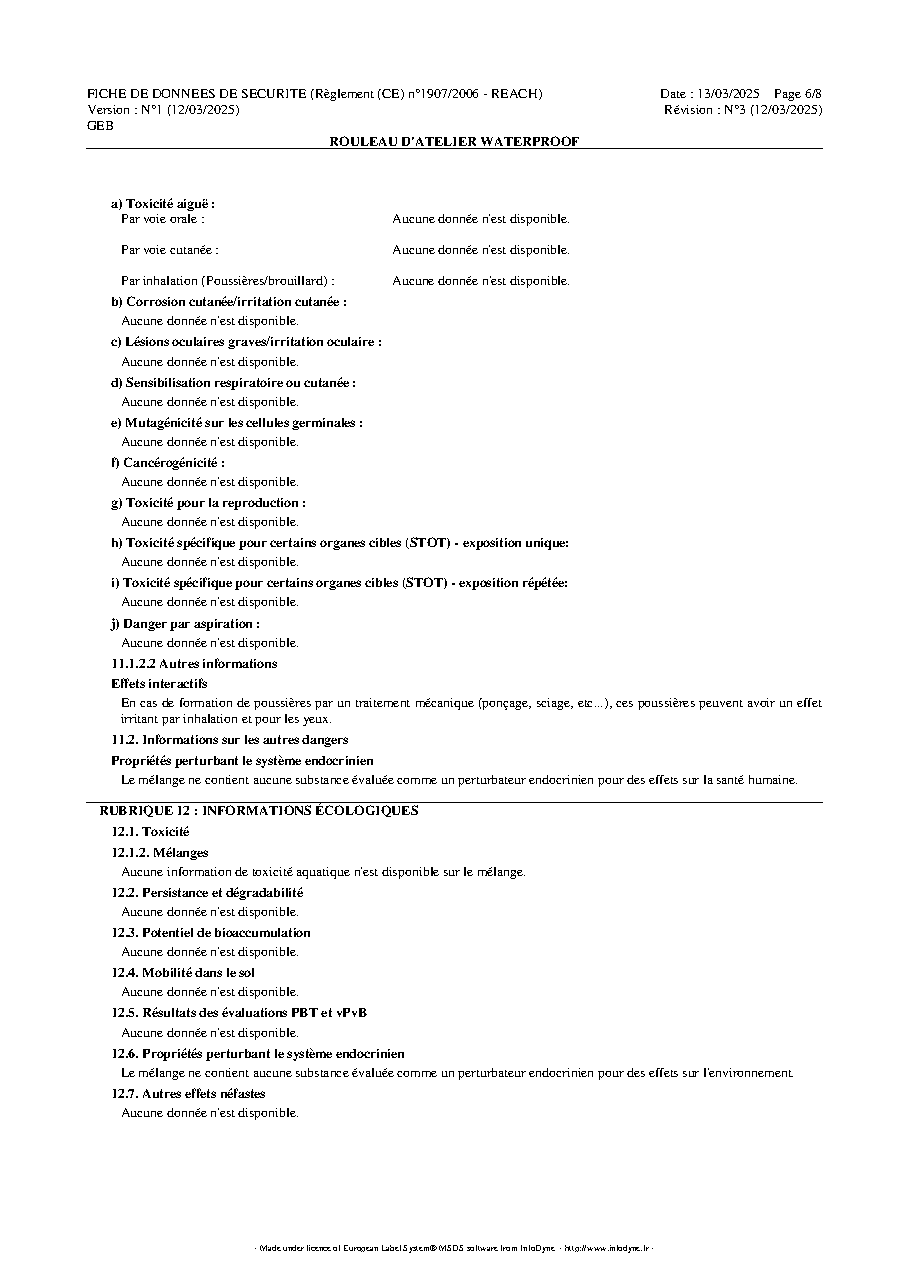 Fiche technique fournisseur