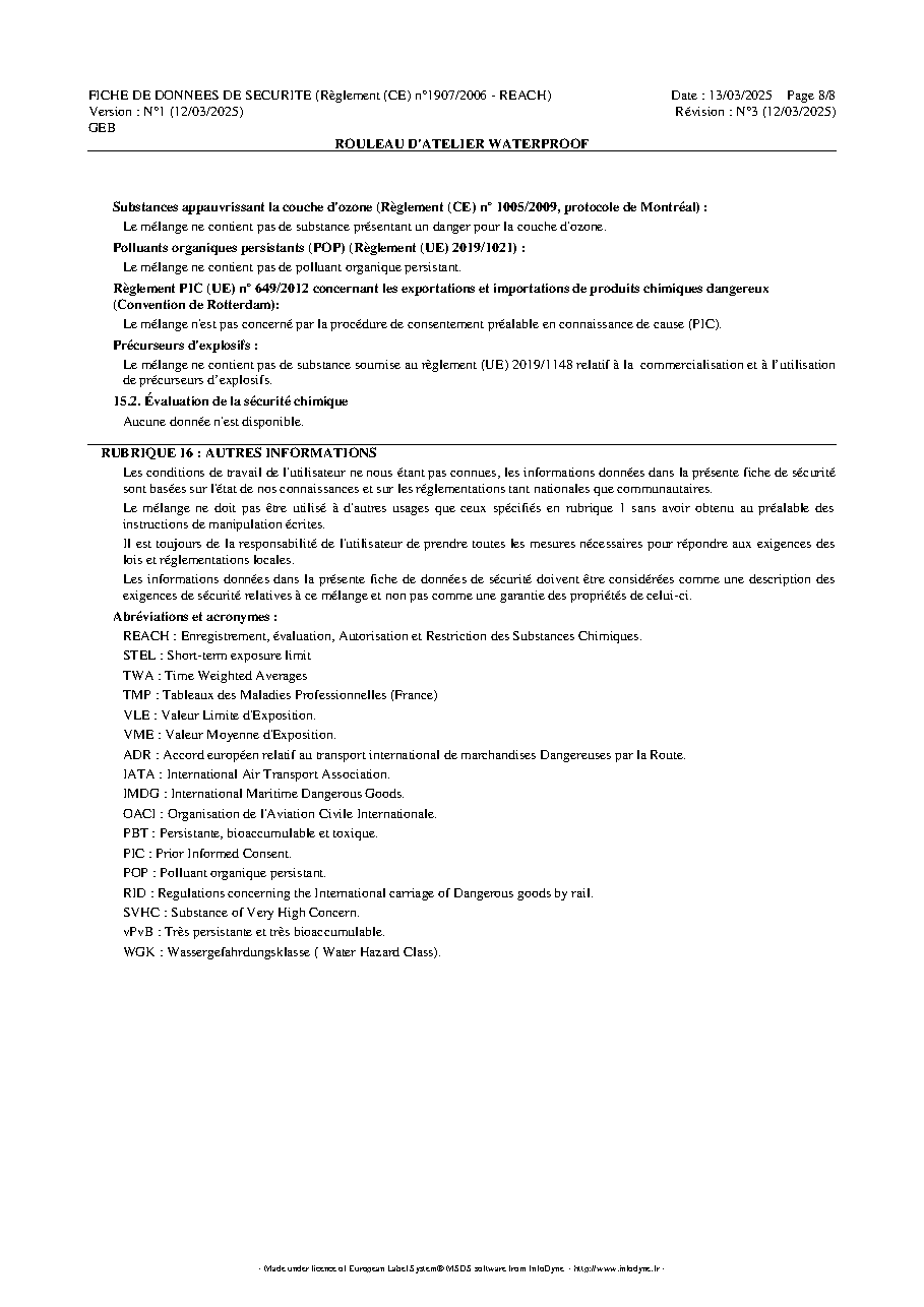Fiche technique fournisseur