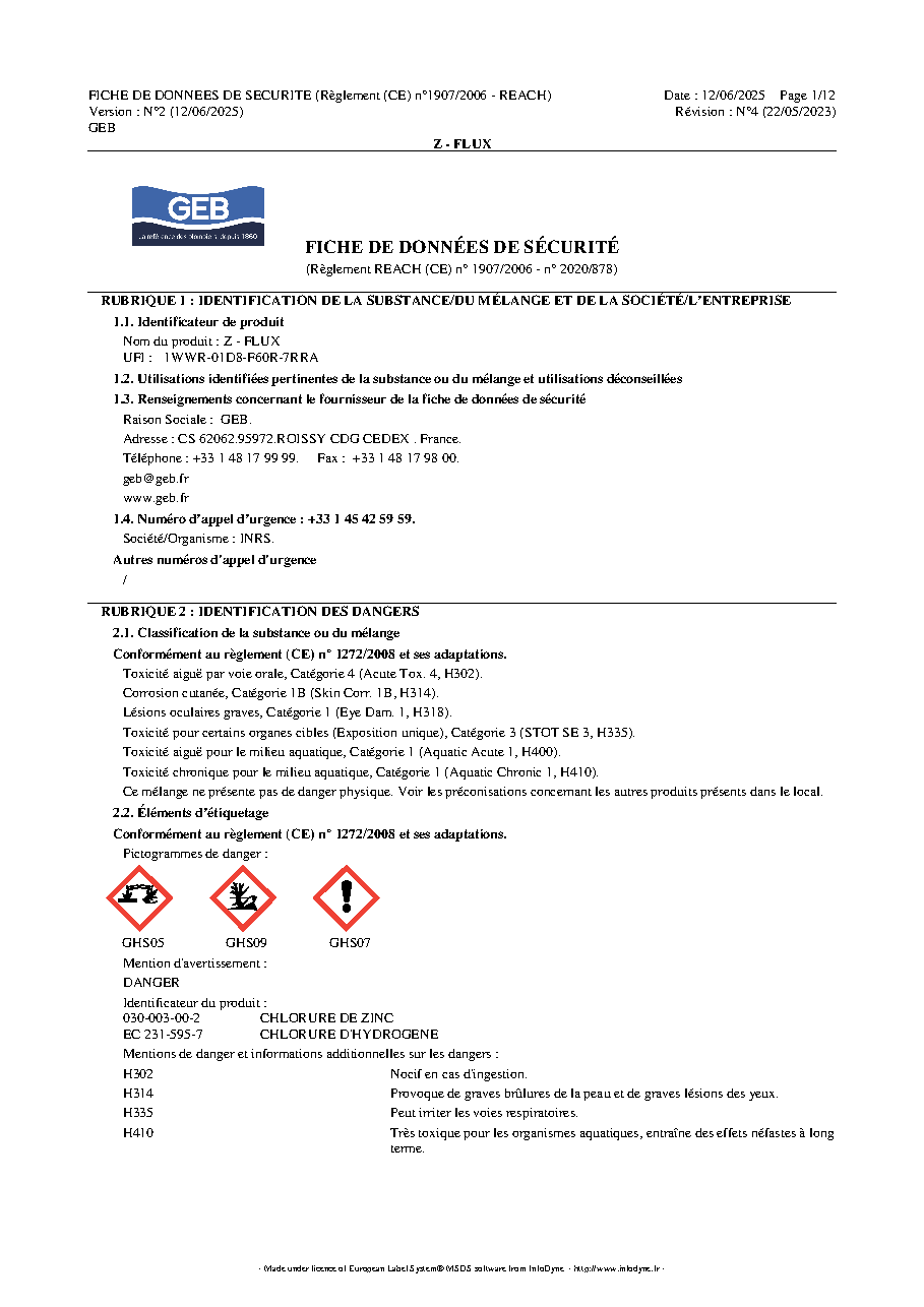 Fiche technique fournisseur