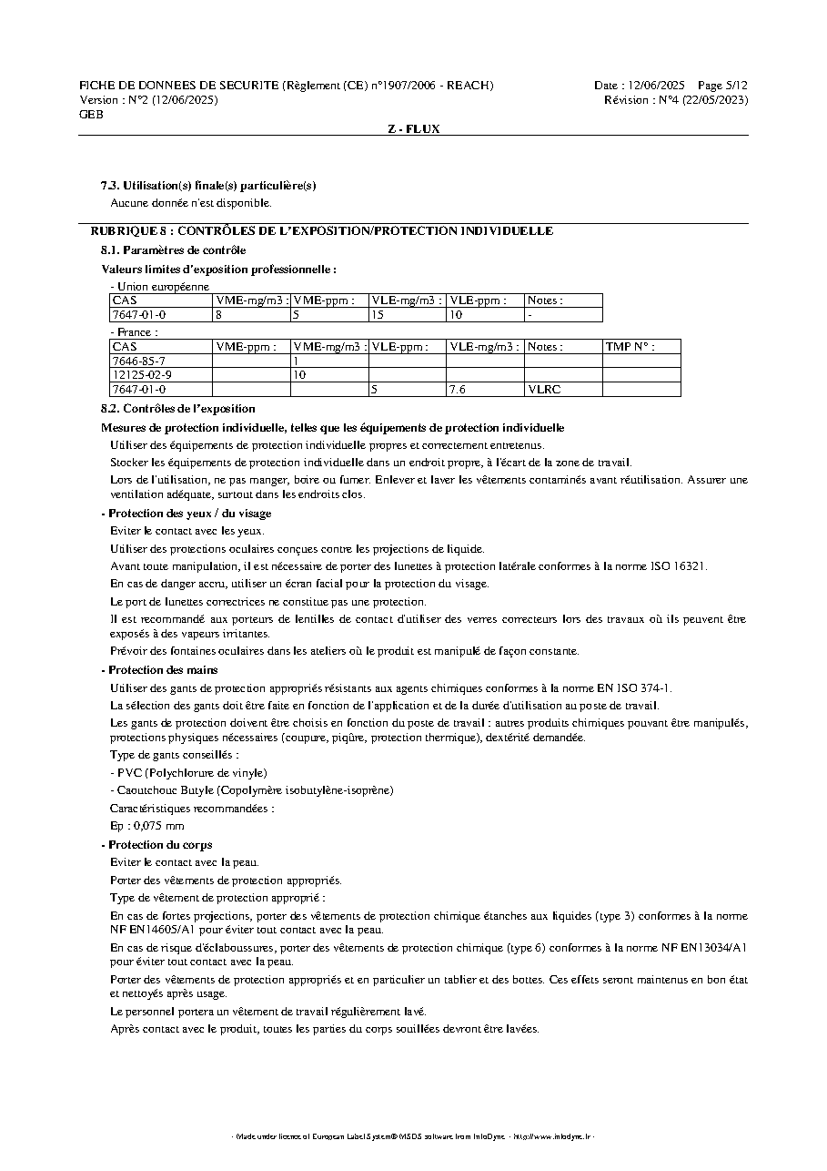 Fiche technique fournisseur