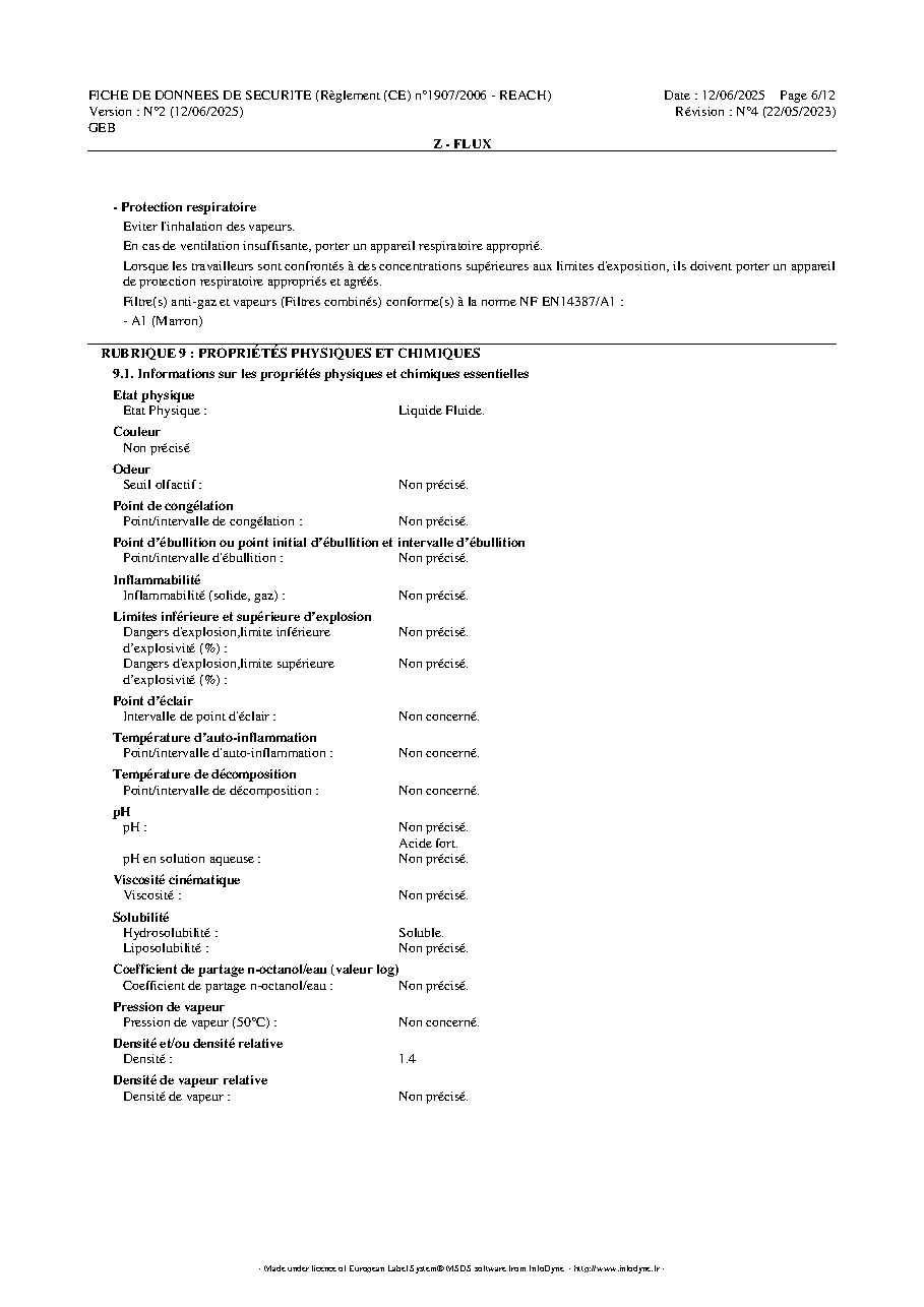 Fiche technique fournisseur