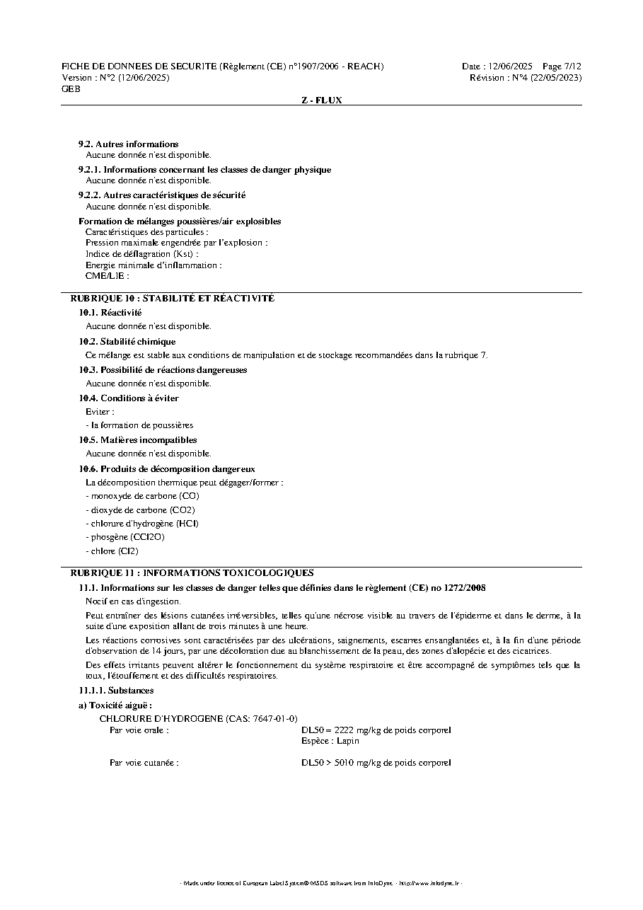 Fiche technique fournisseur
