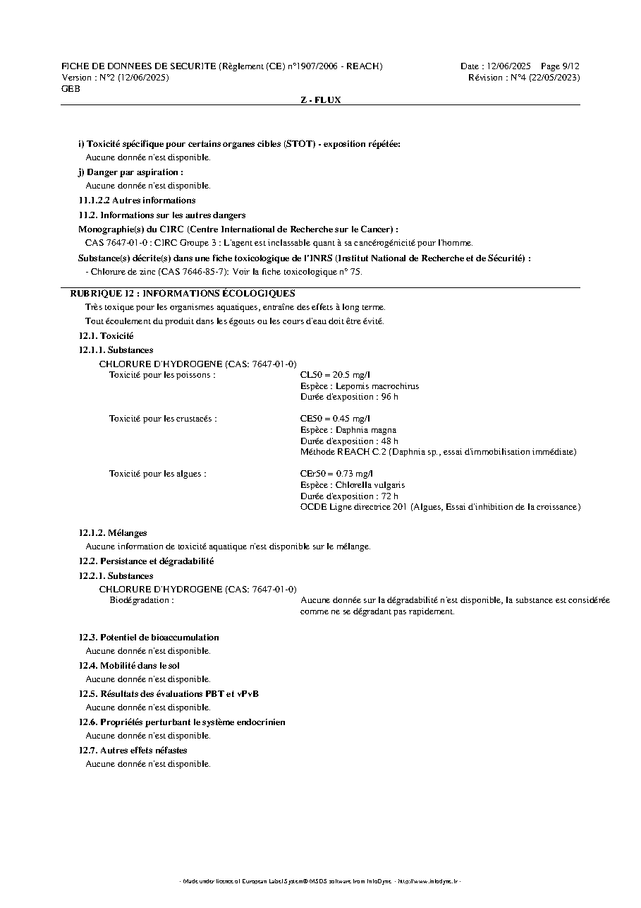 Fiche technique fournisseur