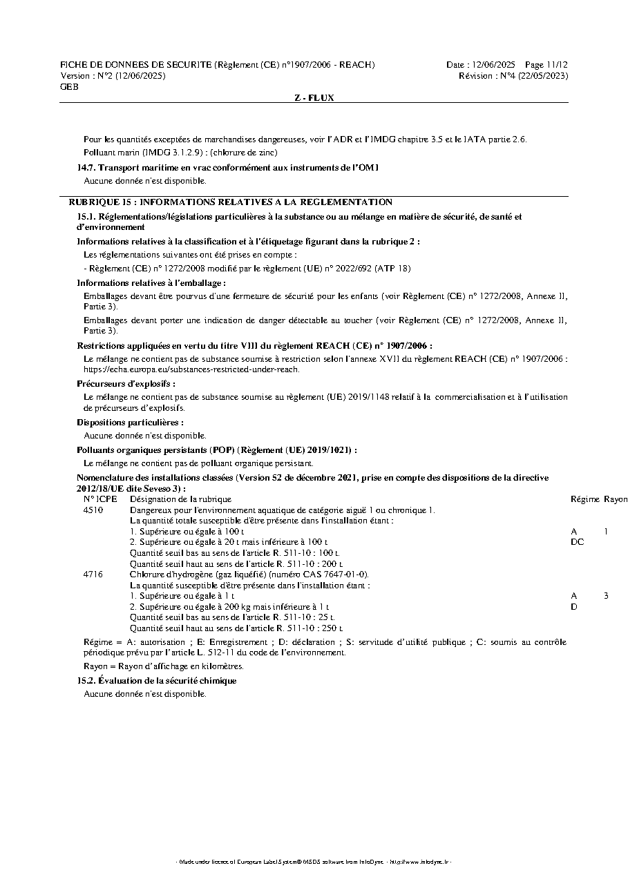 Fiche technique fournisseur