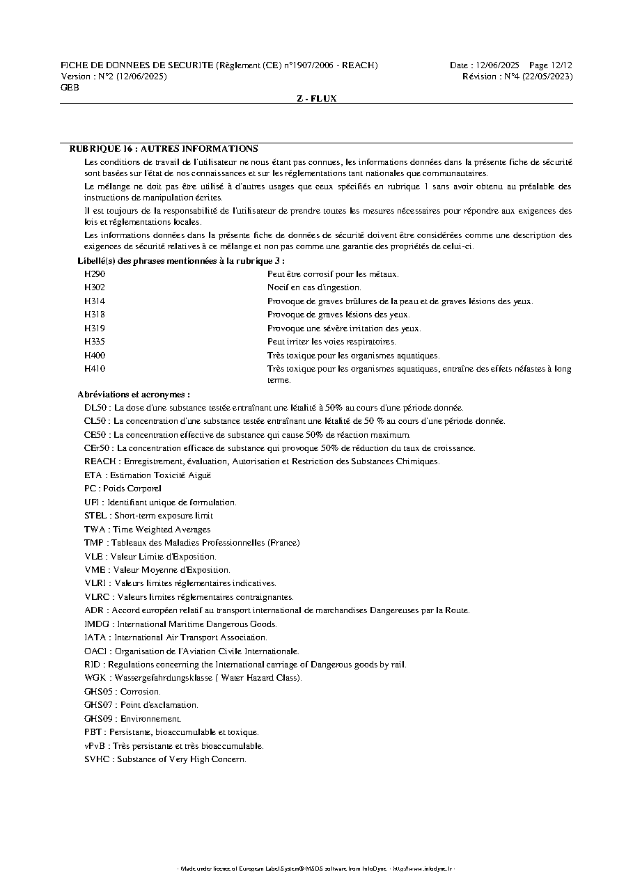 Fiche technique fournisseur