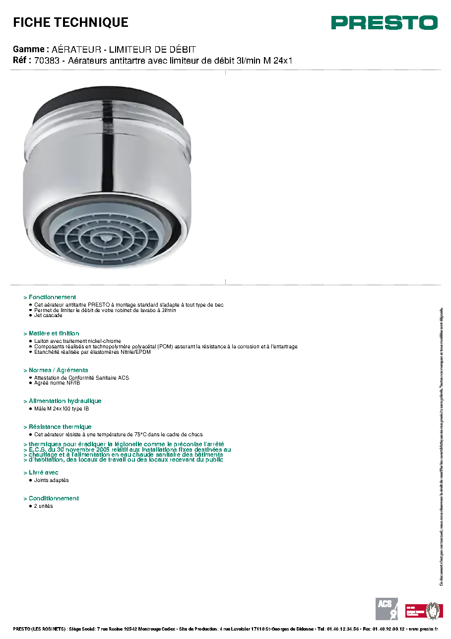 Fiche technique fournisseur