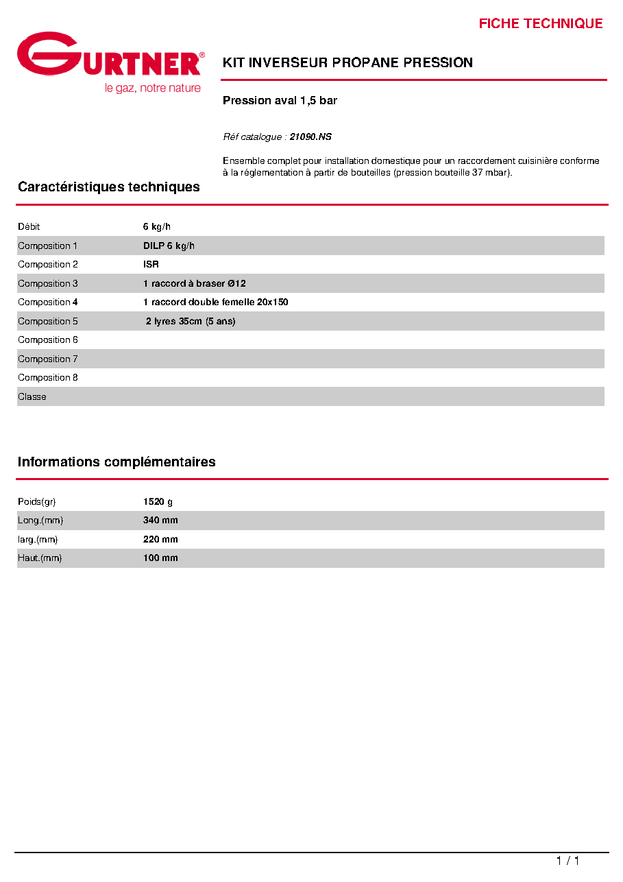 Fiche technique fournisseur