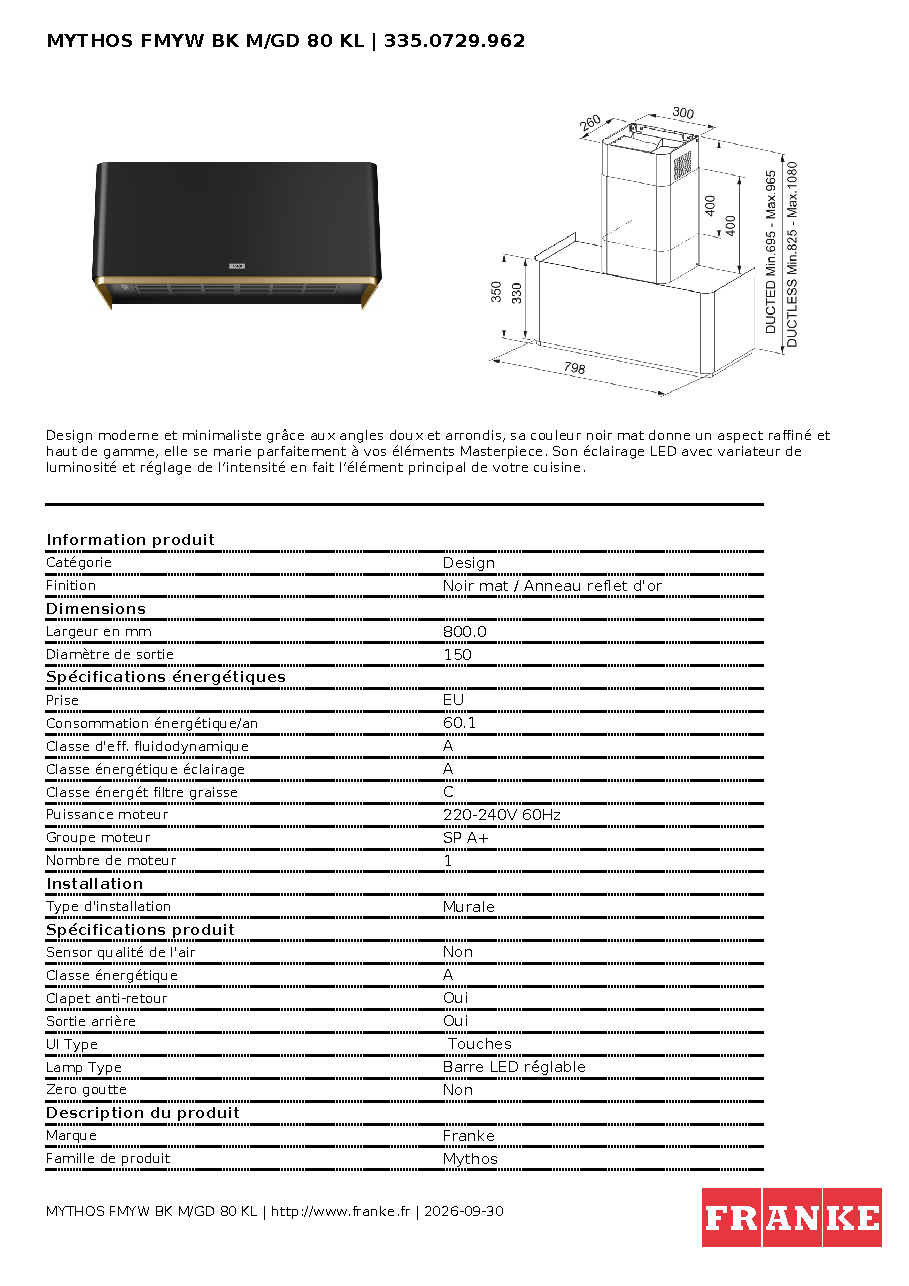 Fiche technique fournisseur