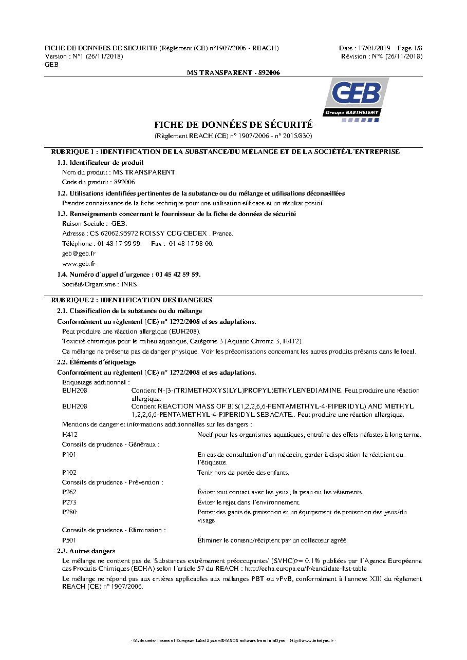 Fiche technique fournisseur