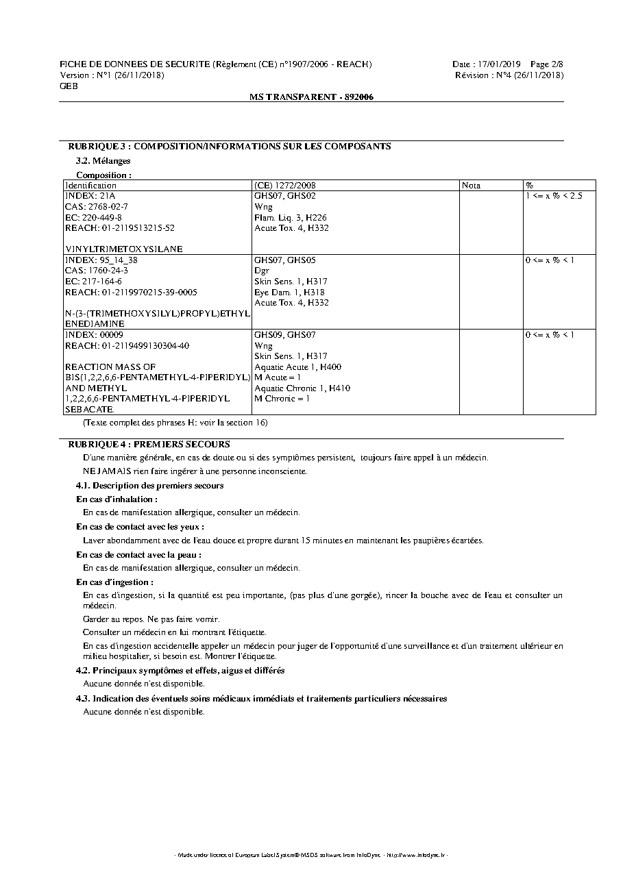 Fiche technique fournisseur