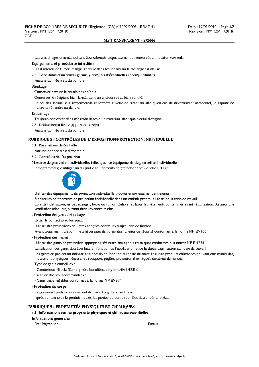 Fiche technique fournisseur