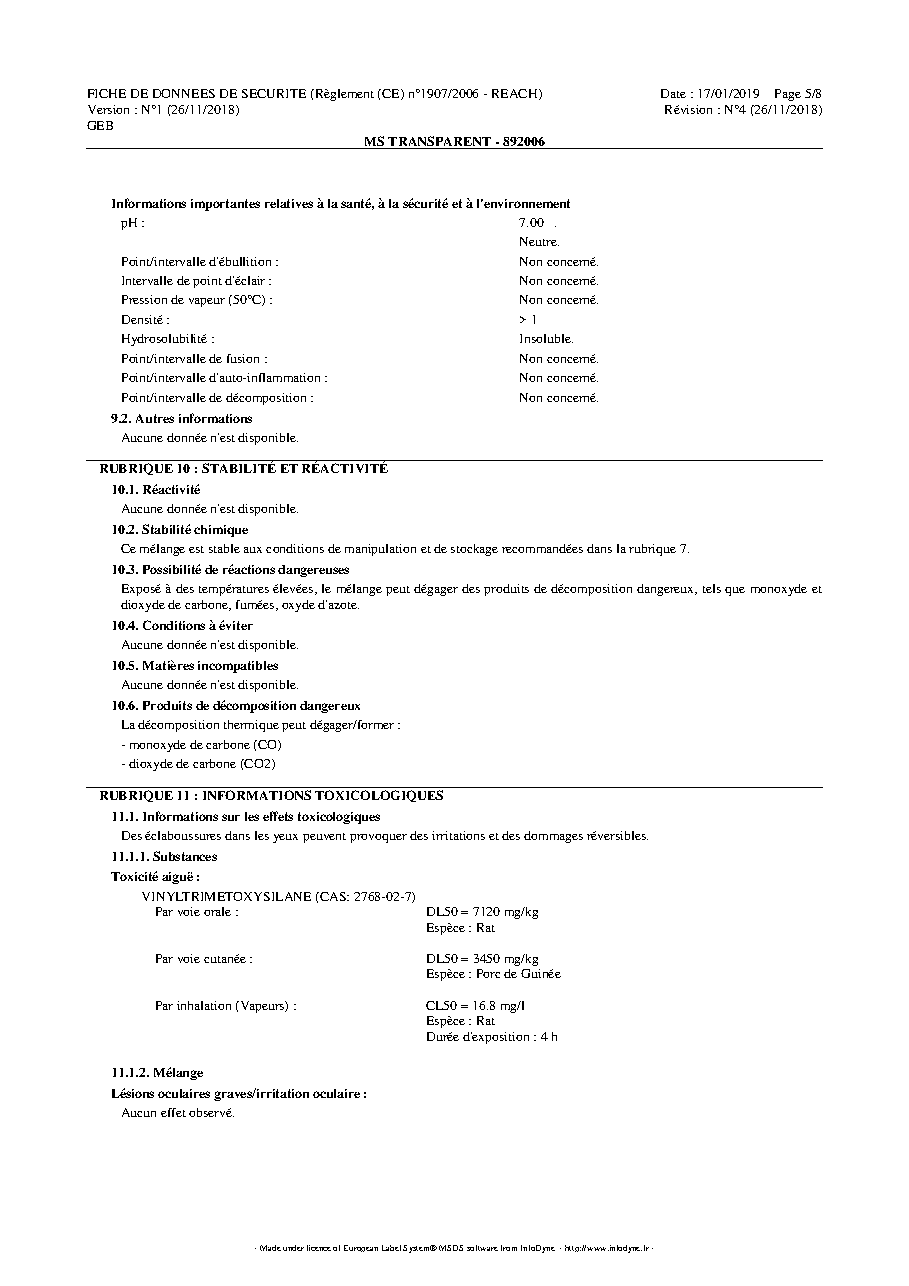 Fiche technique fournisseur