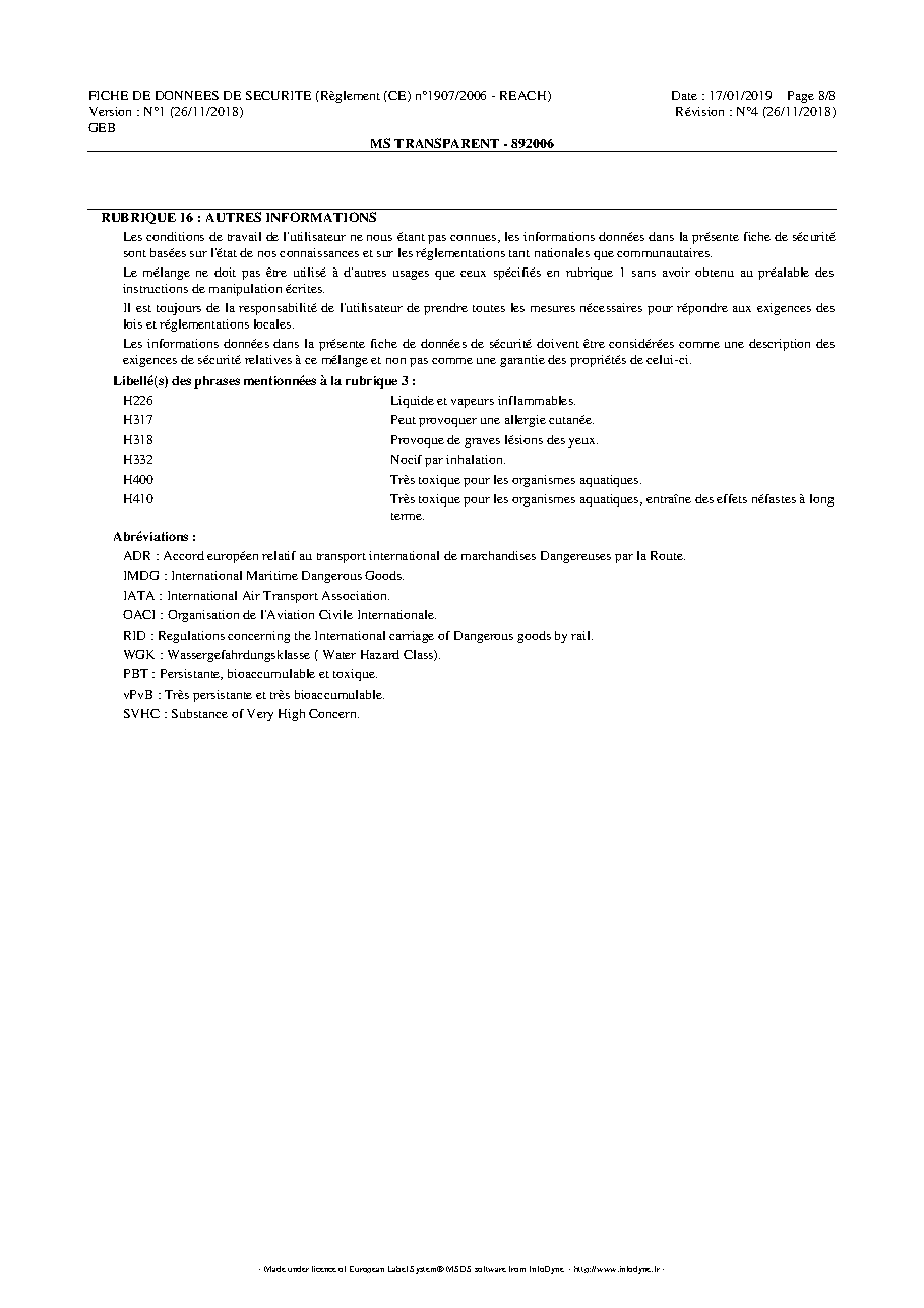 Fiche technique fournisseur