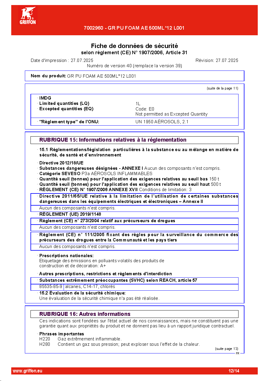 Fiche technique fournisseur