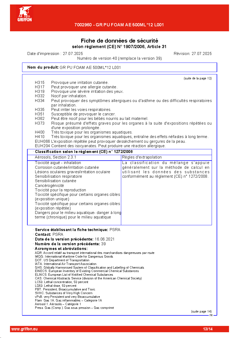 Fiche technique fournisseur
