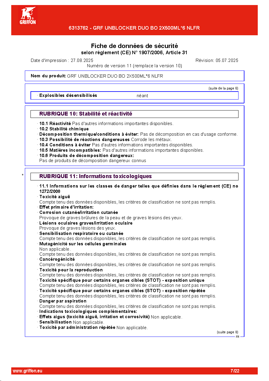 Fiche technique fournisseur