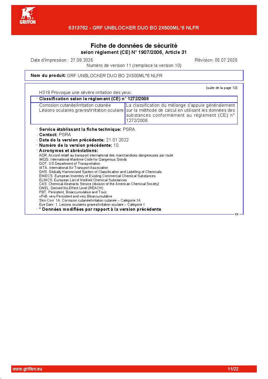 Fiche technique fournisseur