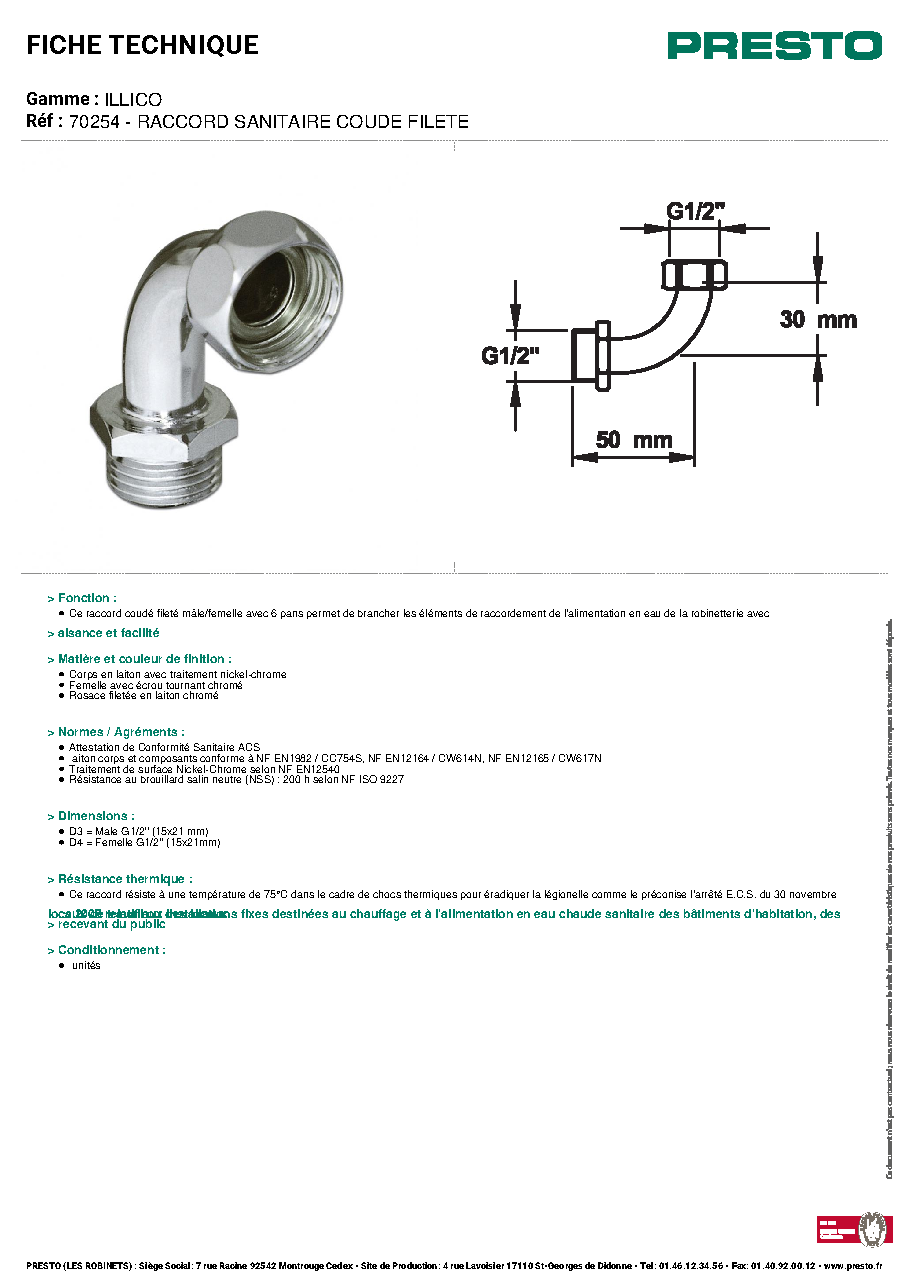 Fiche technique fournisseur