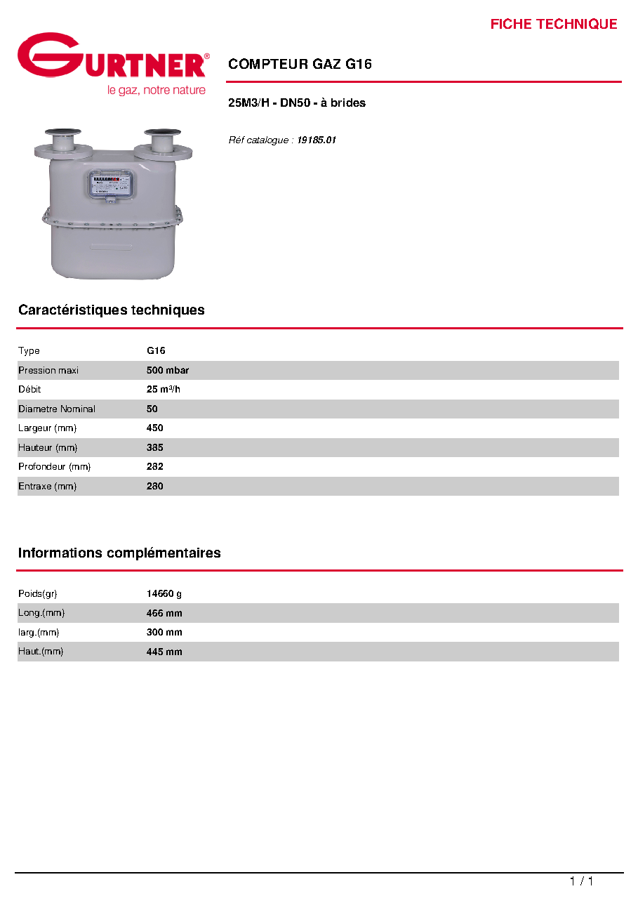 Fiche technique fournisseur