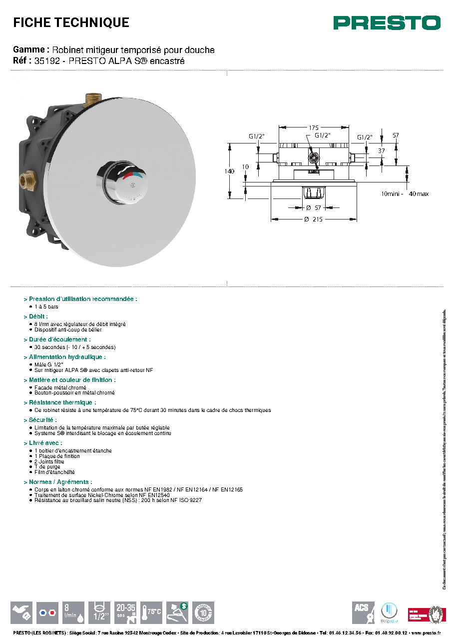 Fiche technique fournisseur