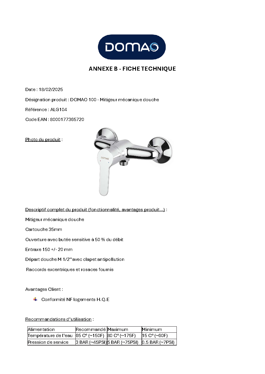 Fiche technique fournisseur