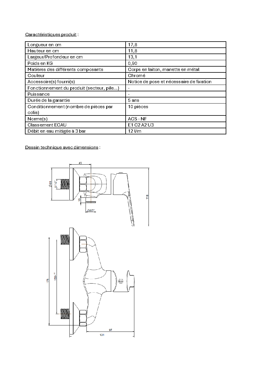 Fiche technique fournisseur